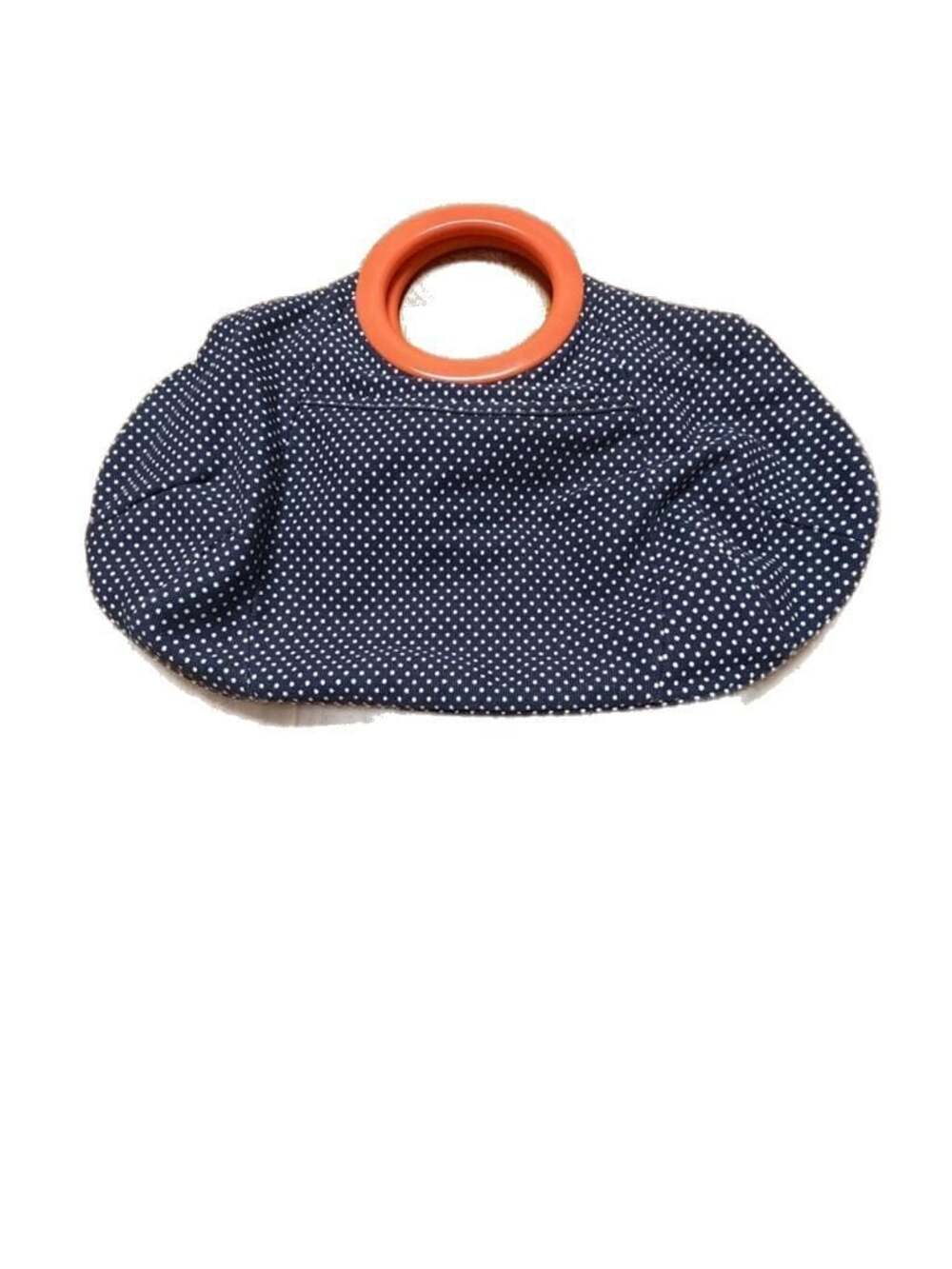 Vintage J.Crew Navy & White Polka Dot Canvas Tote w/ Orange Lucite Ring Handles